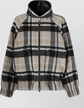 Pinko wool checkered high-collar single-breasted coat