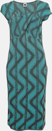 M Missoni Blue Zig Zag Lurex Knit Midi Dress