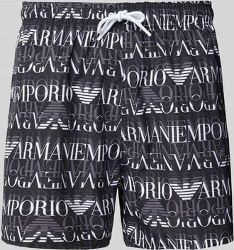 Emporio Armani Regular Fit Badeshorts mit Label-Print in Dunkelgrau, Größe S