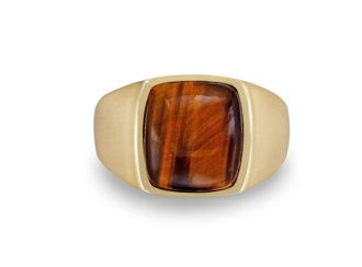 LuvMyJewelry Chatoyant Yellow Tiger Eye Sterling Silver Men Signet Ring