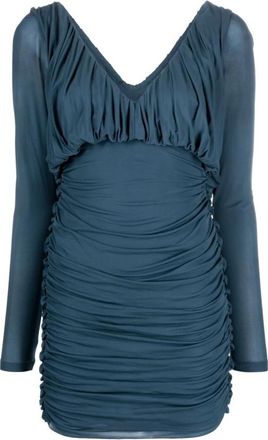 Saint Laurent V-hals Mini Jurk met Drap&eacute; - Dames - Korte kleedjes - Blauw - XS - Kleedjes