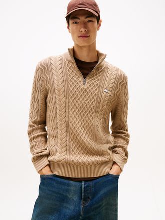 Tommy Jeans Strickpullover Troyer-Kragen mit Reissverschluss, slim fit, Zopfstrick-Muster