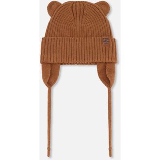 Deux par Deux Gender Inclusive Logo Patch Ribbed Knit Hat in Brown at Nordstrom, Size 18-24 M