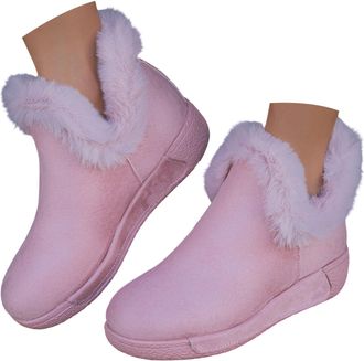 Generic Winter Boots for Women Warm Fuzzy Ankle Booties Plush Lined Snow Boots Comfortable Slip On Outdoor Shoes Non-Slip Walking Hiking Boot (Pink, 7.5)