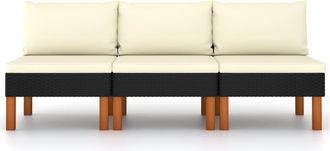 vidaXL Sof&aacute;s Centrales 3 Uds Rat&aacute;n Sint&eacute;tico Y Madera De Eucalipto Vidaxl