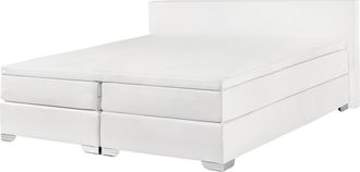 Beliani Cama Continental Doble 180 X 200 Cm Tapizada En Piel Sint&eacute;tica Blanca Con Colch&oacute;n De Muelles Embolsados President