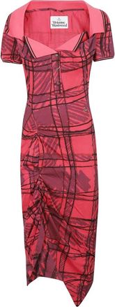 Vivienne Westwood Squiggle Plaid Ruched Midi-jurk - Dames - Jurken - Rood - Maat: S Katoen