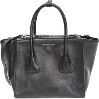 Prada Twin Zip Black Leather Handbag (Pre-Owned)