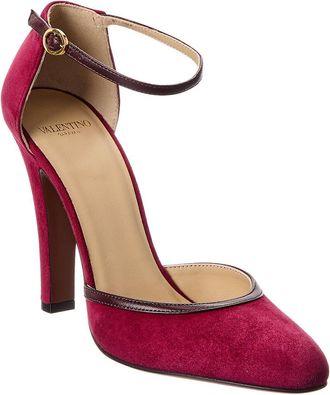 Valentino VLogo Signature 105 Suede & Leather Pump