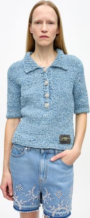 Ganni Blue Denim Handknit Polo - Size XXS Organic Cotton