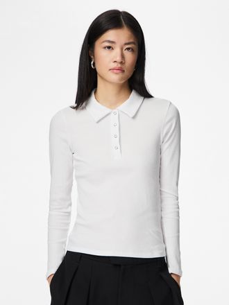 Pieces Langarm-Poloshirt PIECES PCKITTE LS POLO TOP JRS NOOS, Damen, Gr. XXL, hellwei&szlig;, Jersey, Obermaterial: 95% Baumwolle, 5% Elasthan, unifarben, figurbet