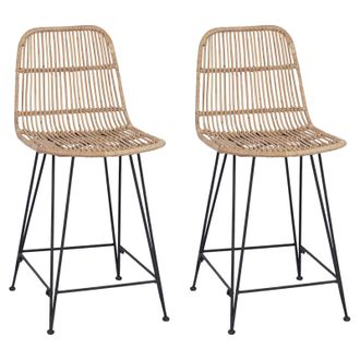 vidaXL Taburete De Bar 2 Pcs Natural 44 X 54 X 96 Cm Rat&aacute;n Y Acero Vidaxl