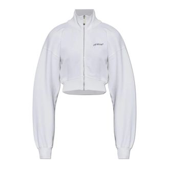 Off-white Cropped Zip-Up Sweatshirt - Dames - Vesten met rits - Wit - L - Katoen - Hoodies & sweatvesten