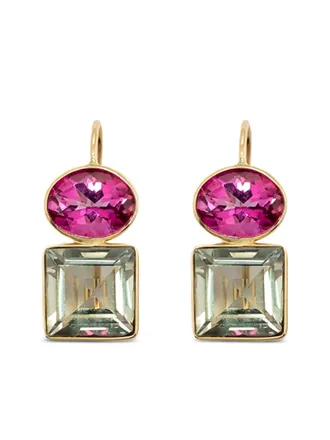 Lizzie Fortunato 14K yellow gold Duo topaz and amethyst earrings - women - 14kt Yellow Gold/Green Amethyst/Pink Topaz - One Size