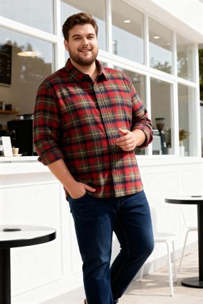 Trendyol MAN Heren Kaki Geruit Lang Regular fit Grote maten Overhemden