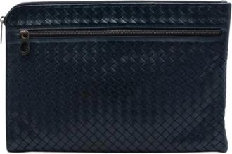 Bottega Veneta Pre-owned Woven Nappa Clutch - Dames - Vintage Clutch - Blauw - ONE Size - Leer - Vintage
