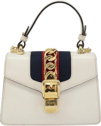 Gucci Sylvie Top Handle Bag Leather White Leather Handbag (Pre-Owned)
