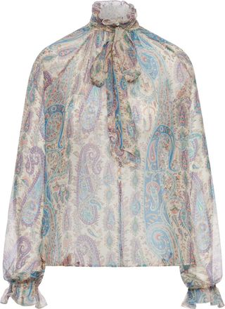 Etro SILK CREPON BLOUSE WITH SCARF AND PAISLEY FOLIAGE MOTIF - Etro - Woman