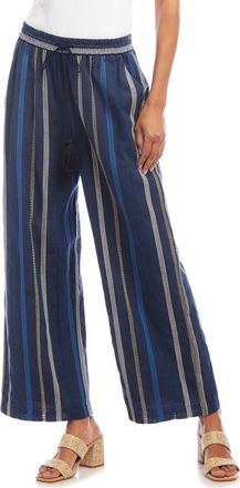 Karen Kane Stripe Embroidered Wide Leg Cotton Pants in Blue Multi at Nordstrom, Size X-Large