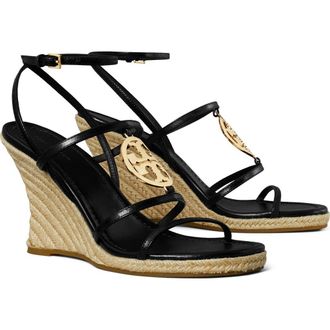 Tory Burch Capri Miller Espadrille Wedge in Black /Gold at Nordstrom, Size 10.5