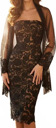 Jovani Strapless Lace Evening Dress In Black