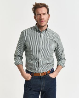 GANT Men Regular Fit Classic Striped Poplin Shirt (XXXL) FOREST GREEN