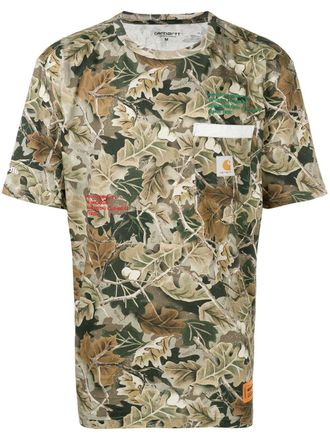 Heron Preston leaf print T-shirt - men - Cotton - S - Green