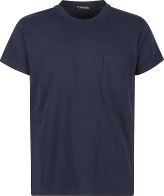 Tom Ford Tops, Heren, Blauw, M, Katoen, Blauwe Crew Neck Katoenen T-shirts