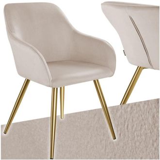 TecTake Sedia effetto velluto tortora/oro da sala pranzo resistente acciaio