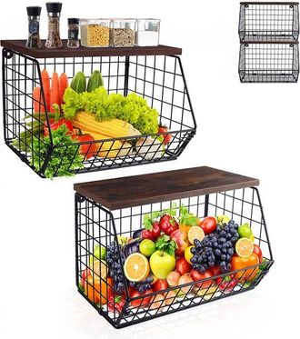 OEM 2 Cestas De Fruta De Varios Niveles, Frutero Colgante, Cesta De Fruta Grande Para La Cocina, Cestas De Fruta Colgantes Con Tapa