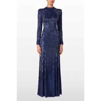 Jenny Packham Aurora Sequined Gown in Light Navy at Nordstrom, Size 10 Uk