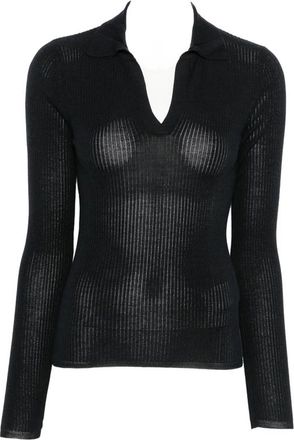 Max Mara Ribbed-knit Polo-collar Top