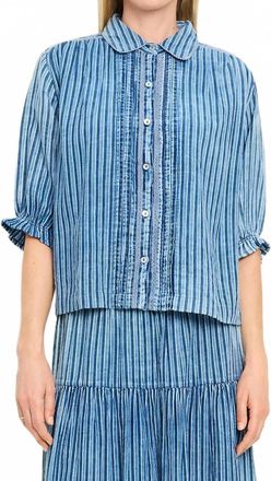Michael Stars Holly Lace Trim Top In Indigo Stripe