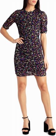 Nicole Miller Leanna Mesh Short Sleeve Dress In Lipstick