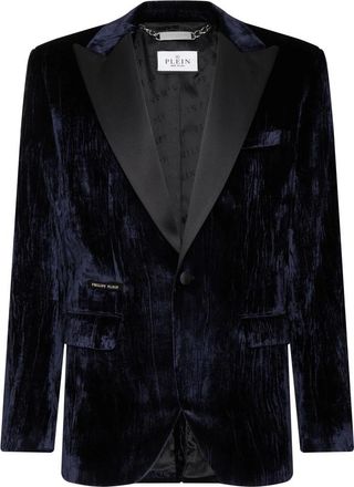 Philipp Plein Jassen, Heren, Blauw, XL, Satijn, Single Button Evening Blazer