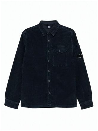 C.P. Company Navy Corduroy Jacket With Button-Up Front And Unique Lens Detail
