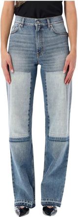 Stella McCartney Jeans met rechte pijpen en patchwork - Dames - Regular Fit Jeans - Blauw - W25 - Katoen - Jeans