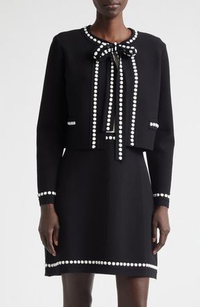 Oscar De La Renta Bubble Trim Cardigan in Black/White at Nordstrom, Size Medium