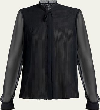 Tom Ford Chiffon Plisse Neck-Tie Blouse