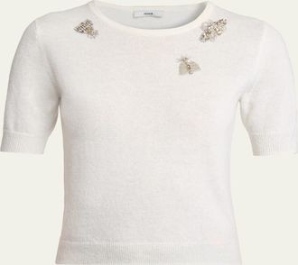 Erdem Crystal Bug Embellished Alpaca Knit Short-Sleeve Sweater