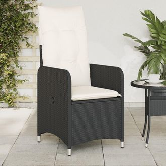 vidaXL Sill&oacute;n Reclinable De Jard&iacute;n Con Cojines Rat&aacute;n Sint&eacute;tico Negro Vidaxl