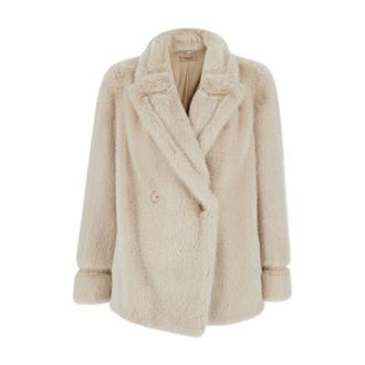 Twinset Jassen, Dames, Wit, 2Xs, Witte Ecofur Double-Breasted Jas Vrouw