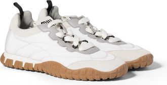 Miu Miu Tyre Technical Fabric And Suede Sneakers, Woman, White/granite Gray, Size 35,5