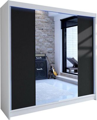 Mirjan24 Mobilier1 - Armario Closico 138, Blanco + Negro, 215x180x58cm, Puertas De Armario: Correderas, N&uacute;mero De Estantes: 0, Led