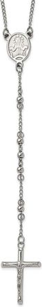 Diamond2Deal Stainless Steel Polished 4mm Beaded Rosary Cross Necklace 25