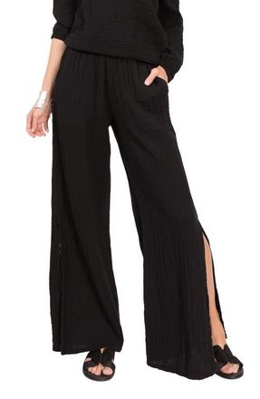 Everyday Ritual Riley Gauze Split Hem Pants in Black at Nordstrom, Size Xx-Large