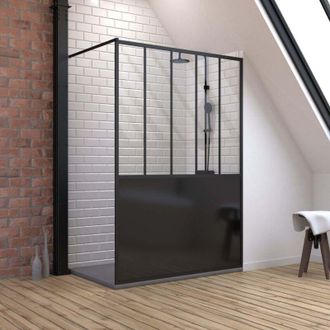 Aurlane Pack Mampara De Ducha 90x200 Cm Negro Mate + Plato De Ducha A Colocar En Resina Smc