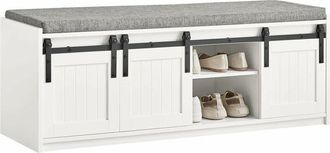 SoBuy SoBuy Hallway Storage Bench Shoe Rack Shoe Cabinet with 3 Sliding Doors and Seat Cushion,FSR133-W