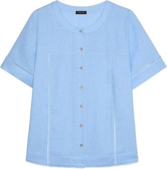 Fiorella Rubino Shirt met Ronde Hals in Linnen en Viscose Blend - Dames - Blouses - Blauw - 6XL - Linnen - Overhemden