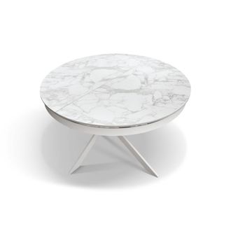 Konte Design Mesa redonda extensible &oslash;120, cer&aacute;mica efecto m&aacute;rmol y base blanca